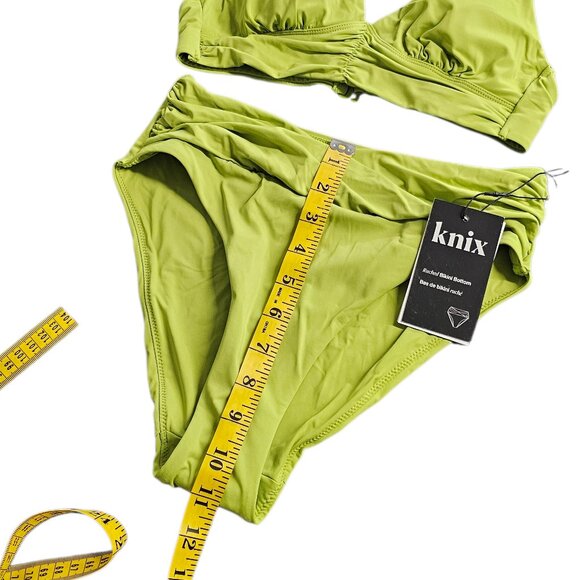 Knix Ruched Bikini Top & Ruched Bikini Bottoms, Chartreuse, S Top/Bot, 32A-DD - Picture 4 of 6